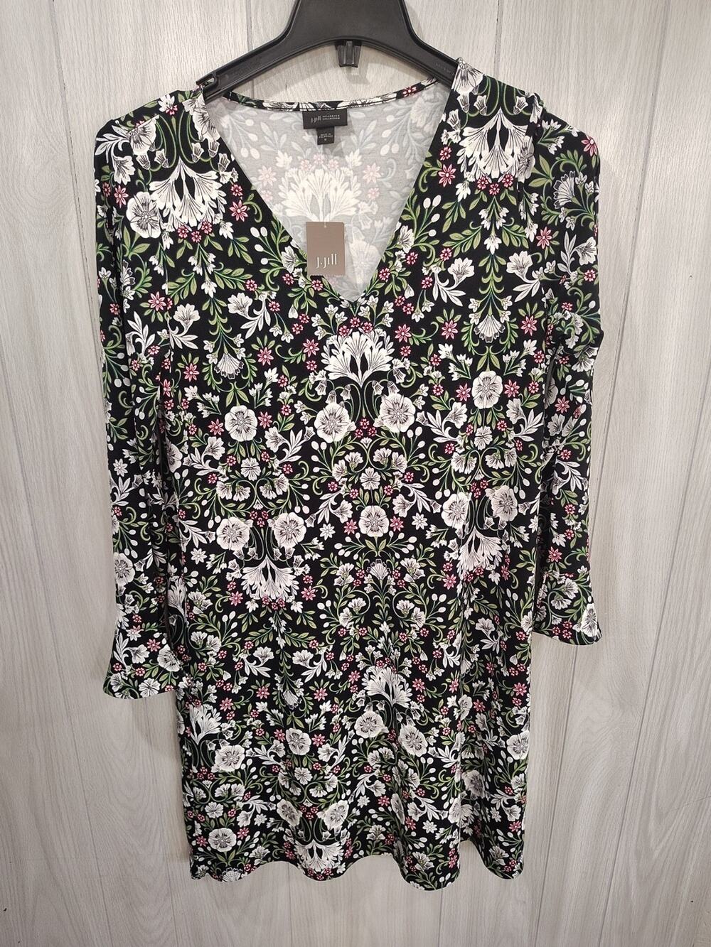 Women's Jill Dark Floral Bell Sleeve Fairy Dress Stretchy Size M Peasant Cottage